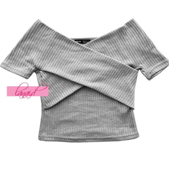 BUNDLE Off-The-Shoulder Tops Grey Wrap Terracotta Pink Coral Smocked Blouse XS - Picture 8 of 13